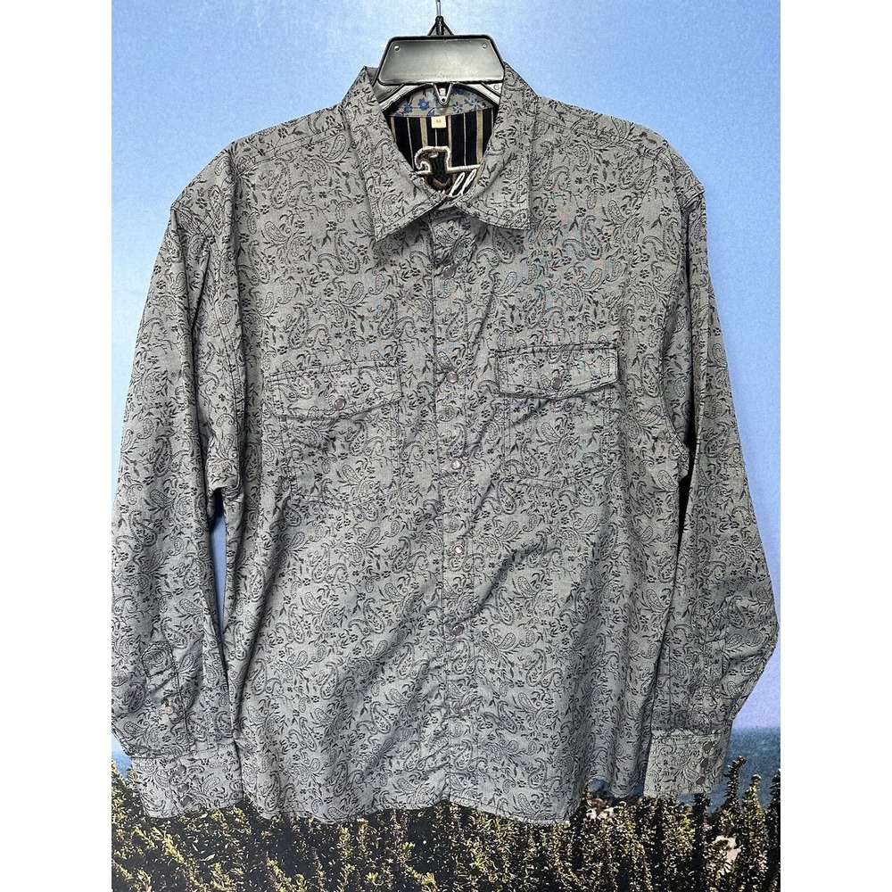 Scully‎ Western Shirt Men's Medium Gray Paisley Pearl Snap Button Down Shirt